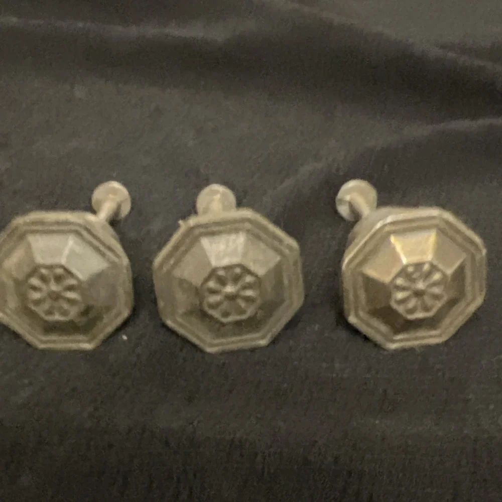 Set 3 Vintage Metal Drawer Knobs Floral Octagonal Knobs